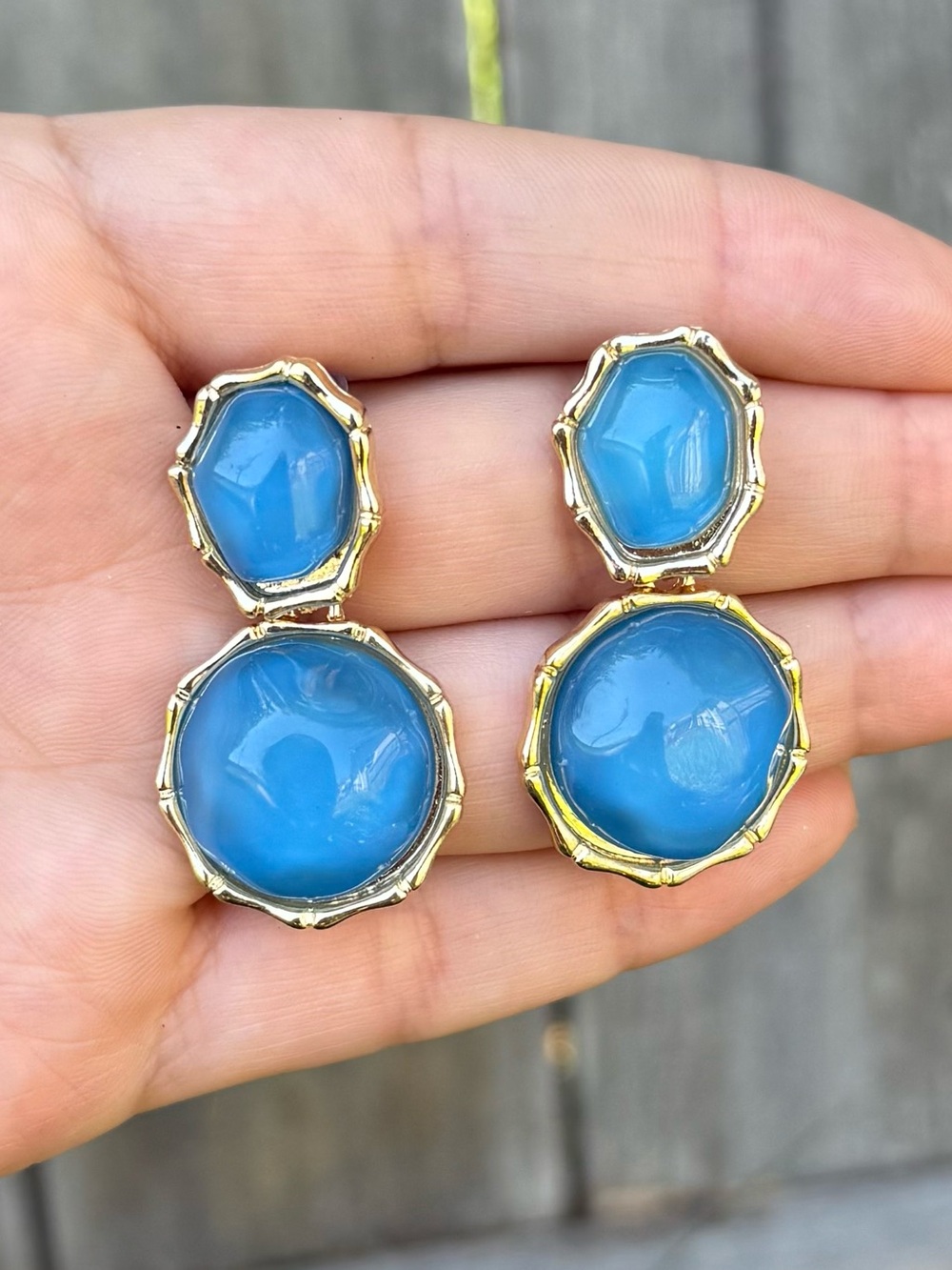 Blue & Gold Double Drop Earrings - Picture 3 of 4